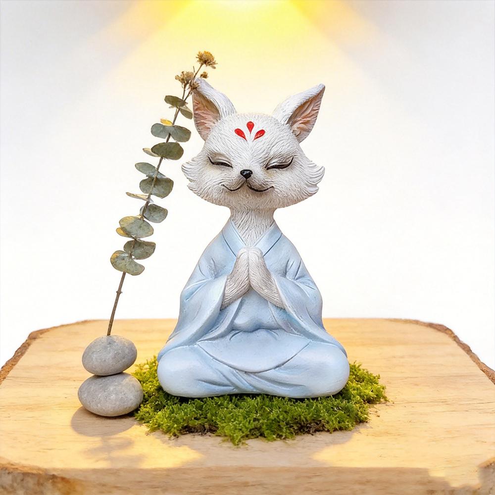 Hot Sales Animal Resin Crafts Sitting Meditation White Fox Meditation Garden Bonsai Decoration Courtyard Landscaping Decoration