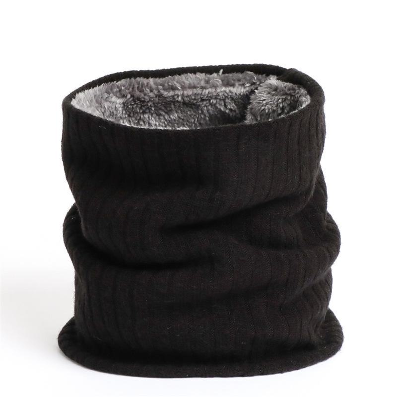 Unisex Winter Knitted Wool Scarf & Elastic Headband - Solid Color, Plus Velvet, Thickened, Warm, Striped Design.