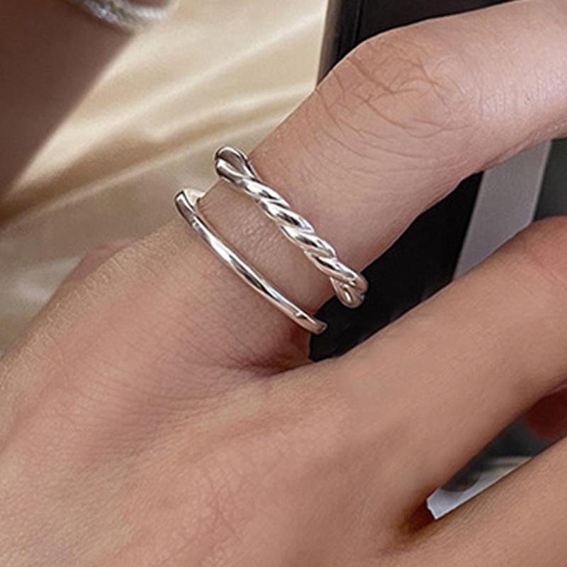 PANJBJ  925 Sterling Silver Double Layer Ring for Women Girl Gift Geometry Hollowing Out Minimalism Fashion Jewelry Wholesale