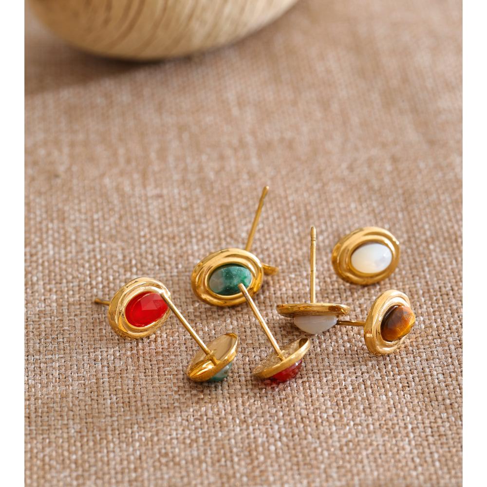 Yhpup 2026 Stainless Steel France Stud Earrings Natural Stone Agate Tiger Dainty Fashion Gift Jewelry Recommend