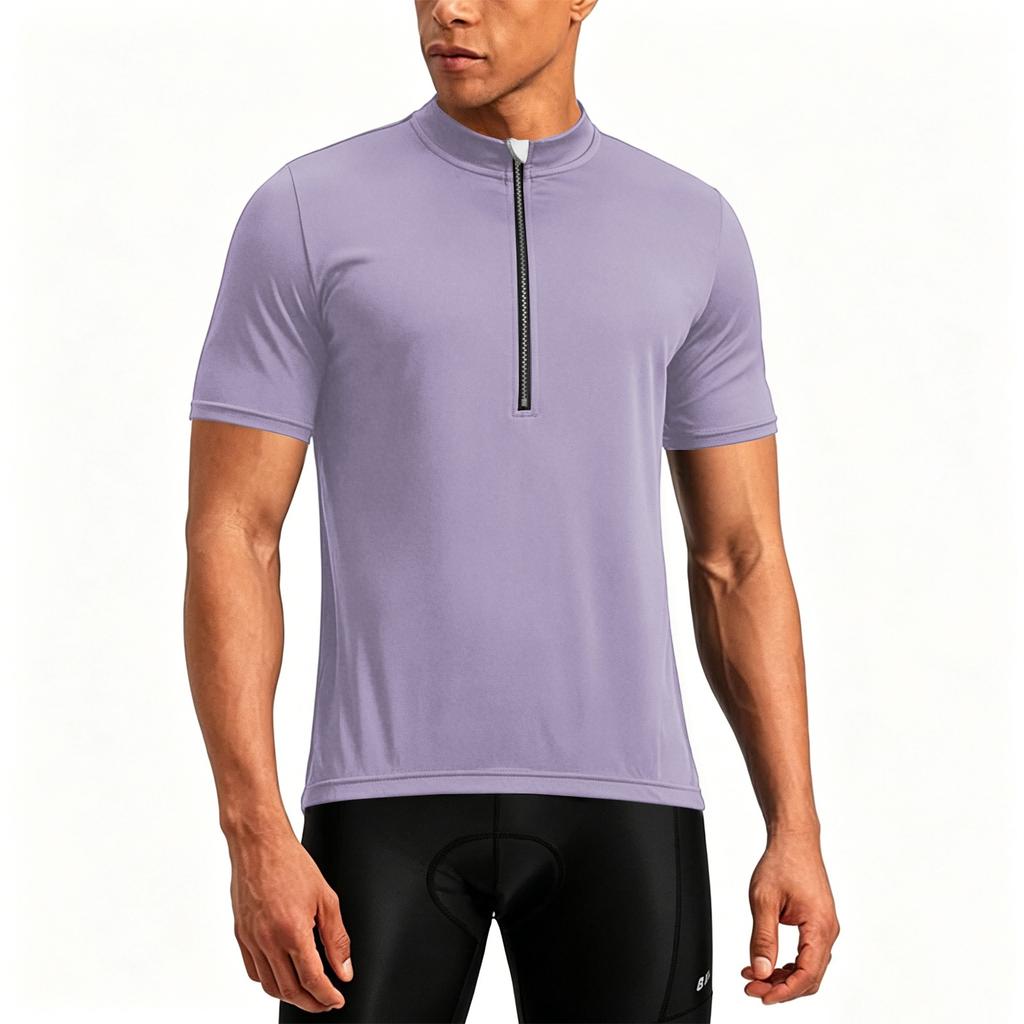 Herren Kurzarm Radtrikot Halber Reißverschluss Atmungsaktiv Schnelltrocknend Leicht Rundhals Sportshirt für Outdoor-Aktivitäten