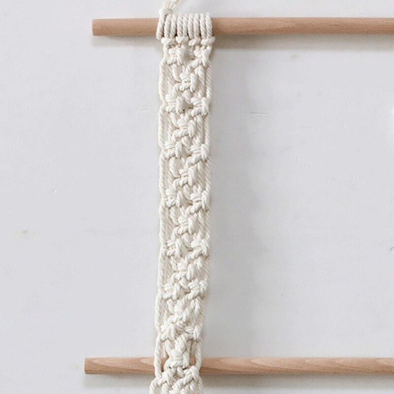 Tapiserie Macrame cu Ciucuri Lucrată Manual, Agățătoare de Perete cu Raft, Boho, Frânghie de Bumbac Țesută, Suport de Plante, Decor de Perete din Lemn