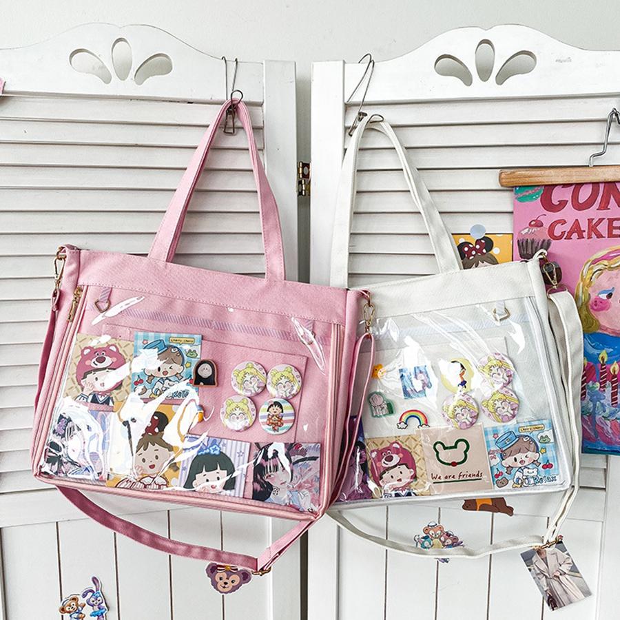 Kawaii Handbags Pain Bag Transparent Large Capacity Shoulder Bags Japanese College-Style Girl Student JK Crossbody Bag Ita Bag