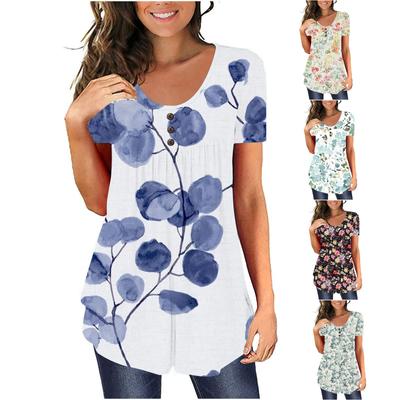 Luźne bluzki damskie z krótkim rękawem Casual Plus Size Tunika zapinana na guziki