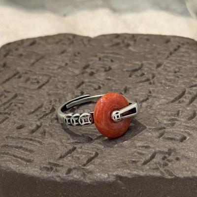 Retro Einfach Elegant Temperament 925 Silber Friedensanhänger Ring Damen, Neues Chinesisches Nischen-Design mit Drehbarer Öffnungsring
