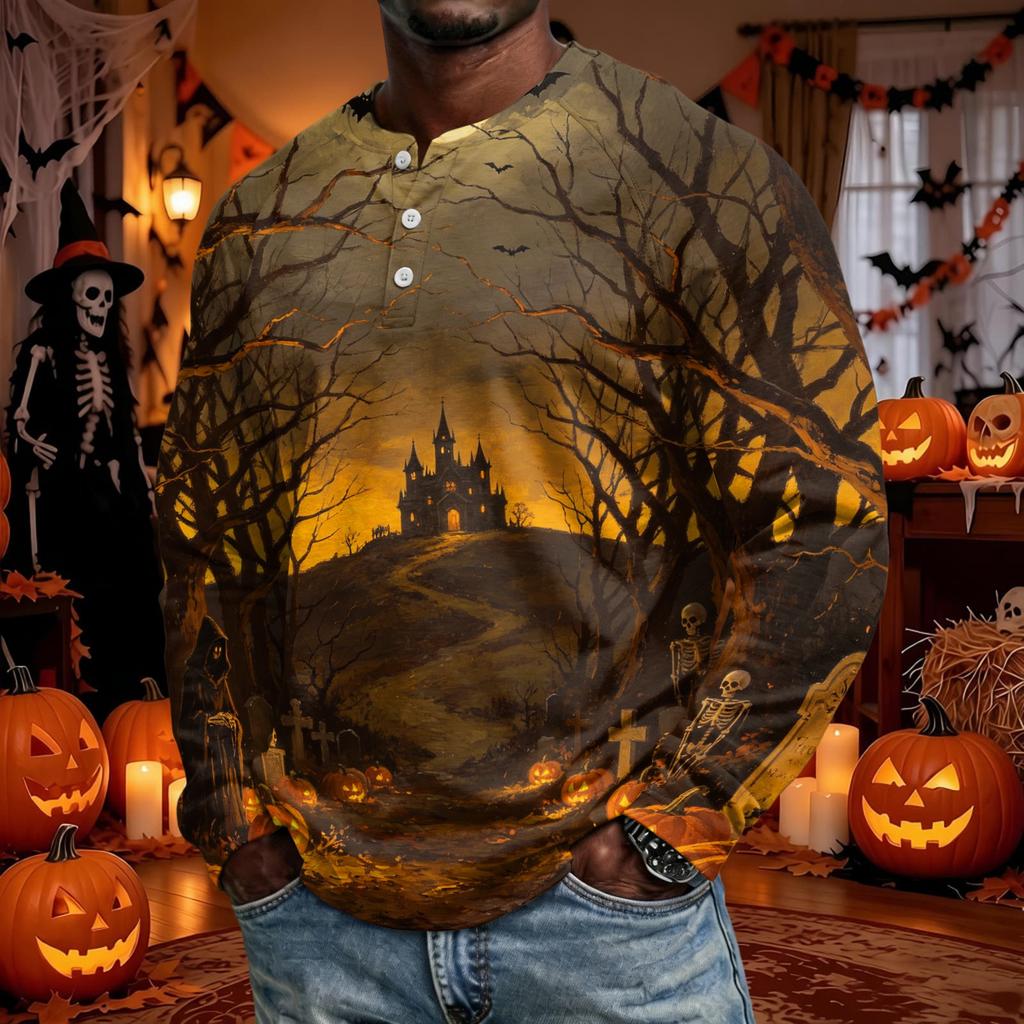 Men's Long Sleeve Shirt Loose Fit Casual Versatile Halloween Top