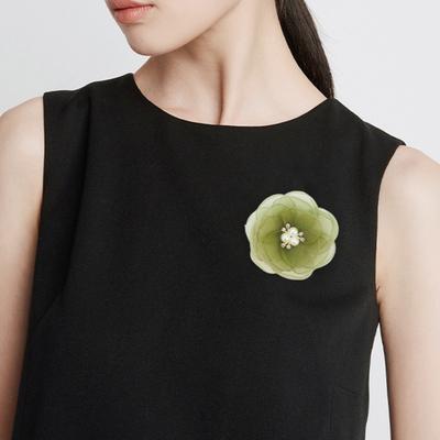 Camellia Shape Brooch Handmade Small Flower DIY Pin Faux Pearls Rhinestones Flower Badge Collar Shoes Bags Clothing Accessories