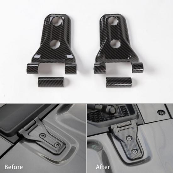 2X Carbon Fiber Engine Hood Hinge Decor Cover Trim For 2018+ Jeep Wrangler JL JT