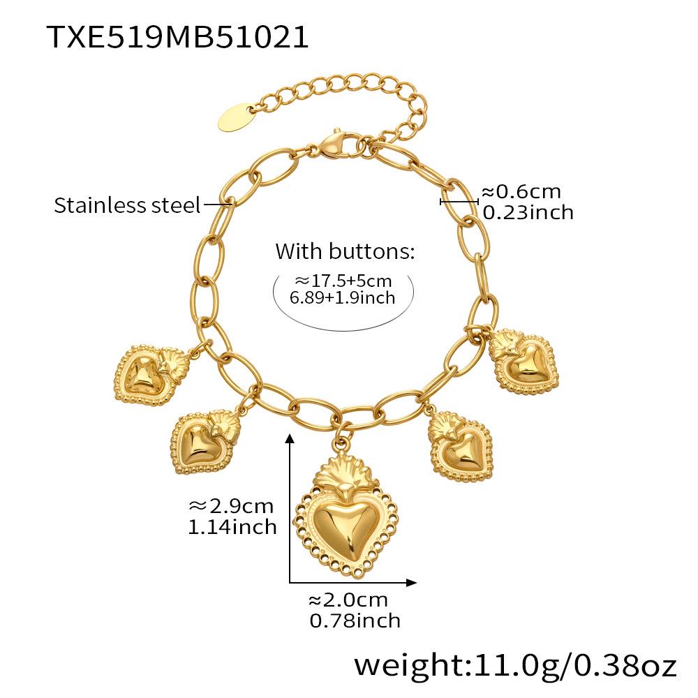 Bohemian Heart Tassel Earrings & Ceramic Peach Heart Bracelet Necklace Set.