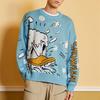 LI-NING Unisex 2021 Winter Disney Donald Duck Co-branded Crew Neck Loose Knit Sweater Off-White/Blue AMBR018-1