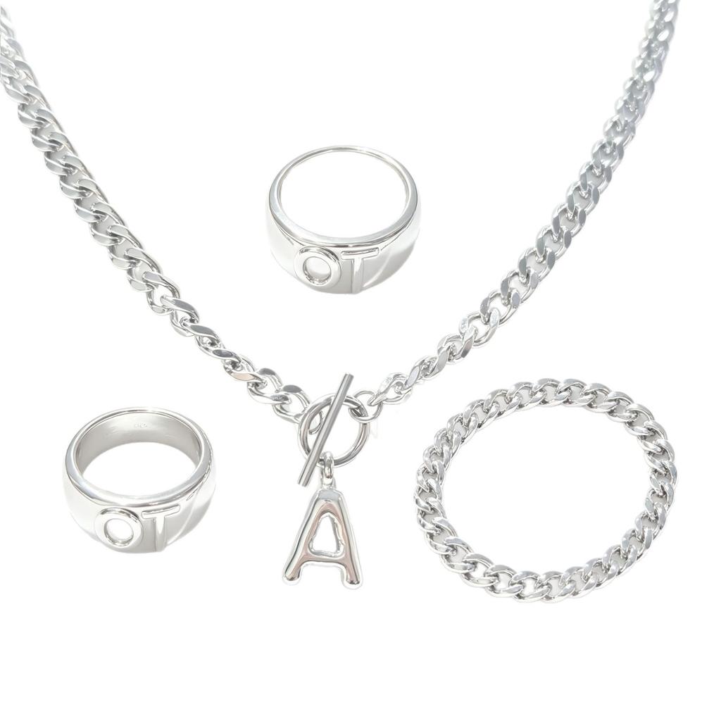 New Anti-fade Titanium Steel 26 Letters Pendant Cuban Chain Necklace, Hip Hop Clavicle Chain Jewelry for Men Women