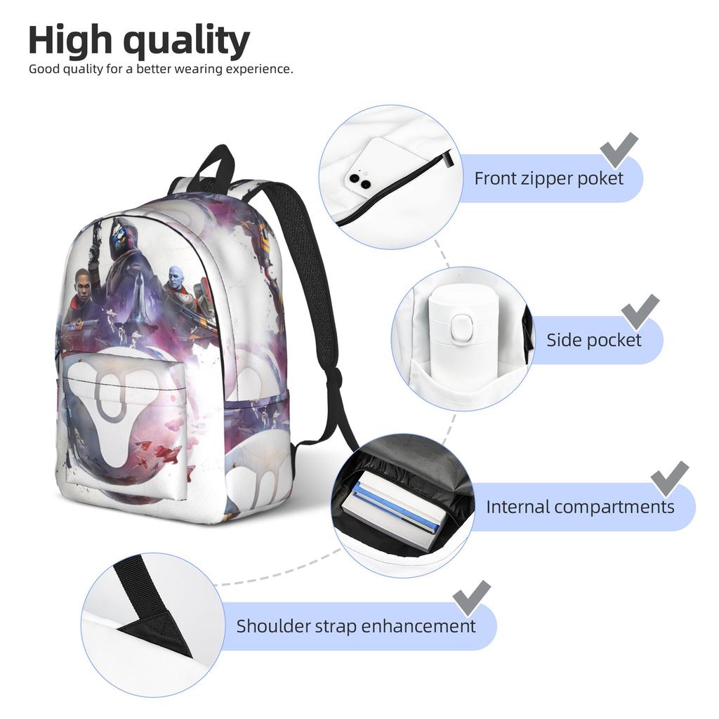 Destiny 2 Games Casual Backpack Durable Student Work Daypack for Men Women Laptop Computer Canvas Bags
