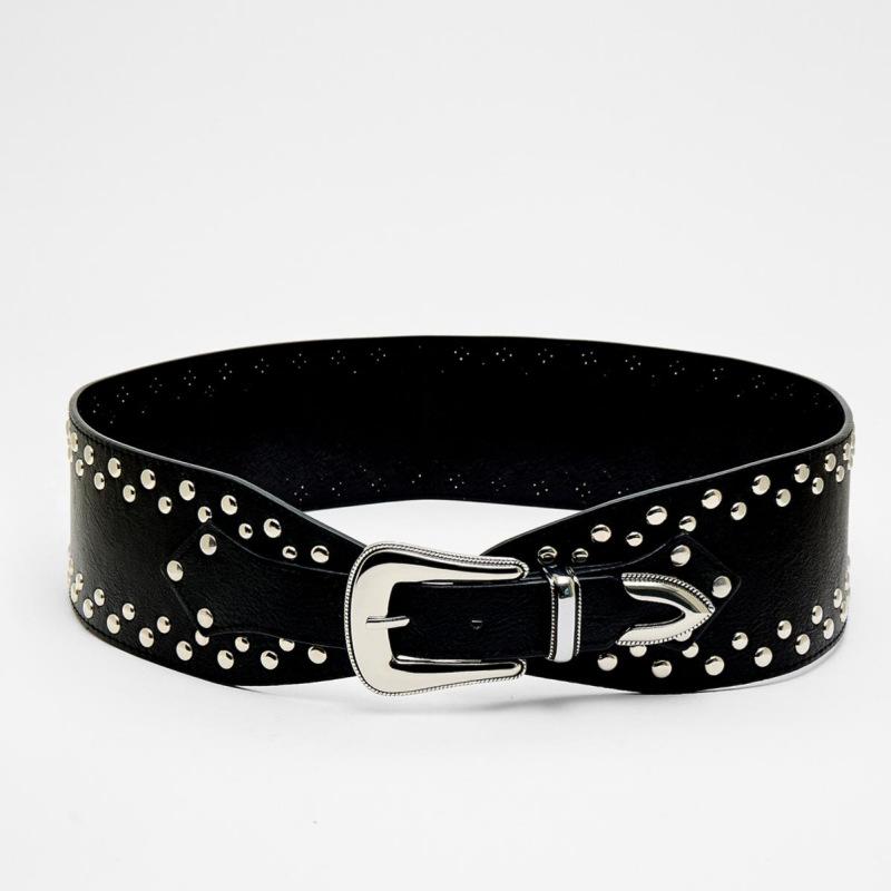New Rivet Style Belt, Ins Style Overcoat, Wide Waistband, Punk Retro Belt for Women