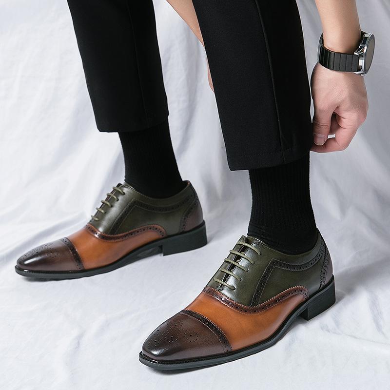 Leather Shoes Square Head British Style Brock Carving Ernest Heightening Hair Stylist