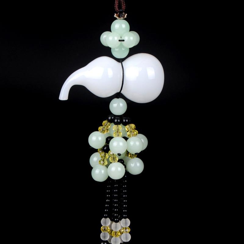 White Jade Gourd Car Pendant Perfume Bottle Car Decoration 2-in-1 Car Hanging Ornaments Rearview Mirror Lucky Decoration