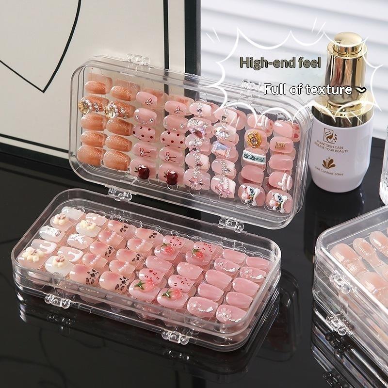 Multi-Layer Transparent Plastic Press-On Nail Storage Box With Adhesive Strips For Wearable Nail Display Organization Case