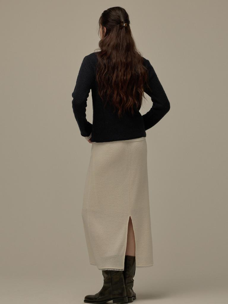 BEMUSE MANSION Half Neck Wool Knit Top - Navy