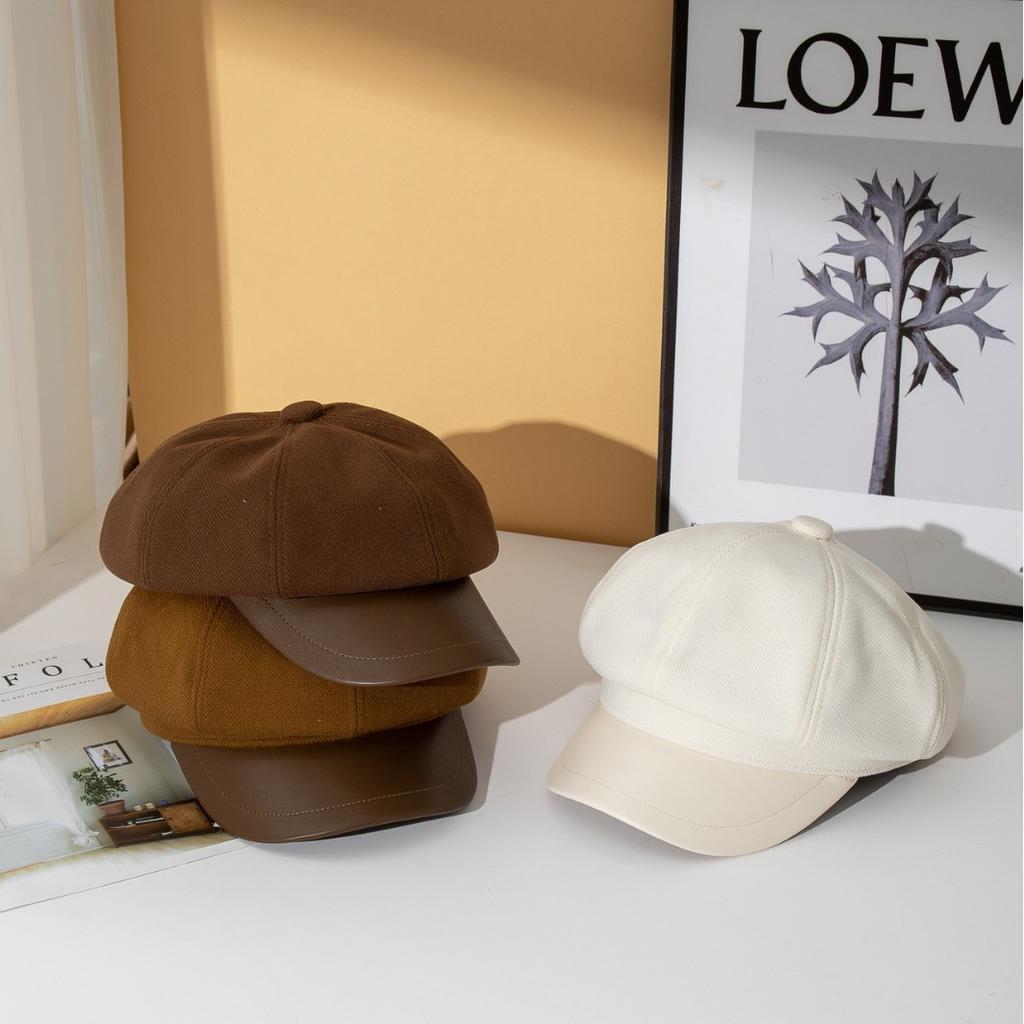Autumn and winter Maillard wears a hat female retro painter beret shade cloud octagonal hat trendy versatile duck tongue