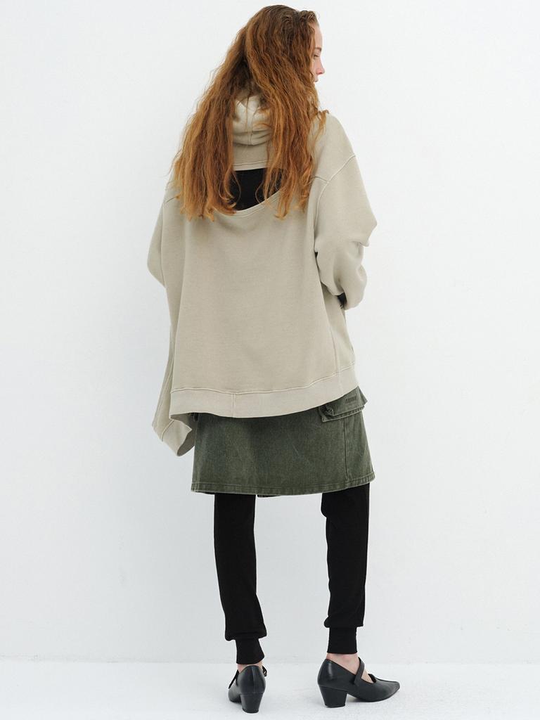 Cerric Hole Pointed Hoodie Zip Up / Beige