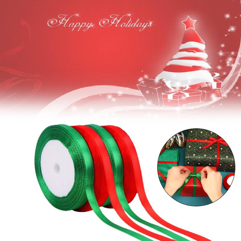 Christmas Ribbon 4pcs Red Green Wrap Bandage Diy Bow Wedding Card Gift Decor Box