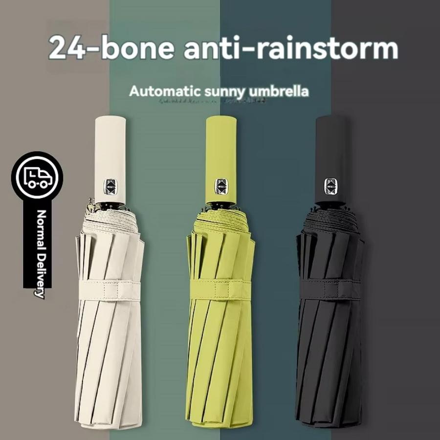 Automatic Folding Vinyl Umbrella, 24 Bones Umbrella Is Strong, Windproof and Rainproof, Large Umbrella for 2 To 3 People Outside