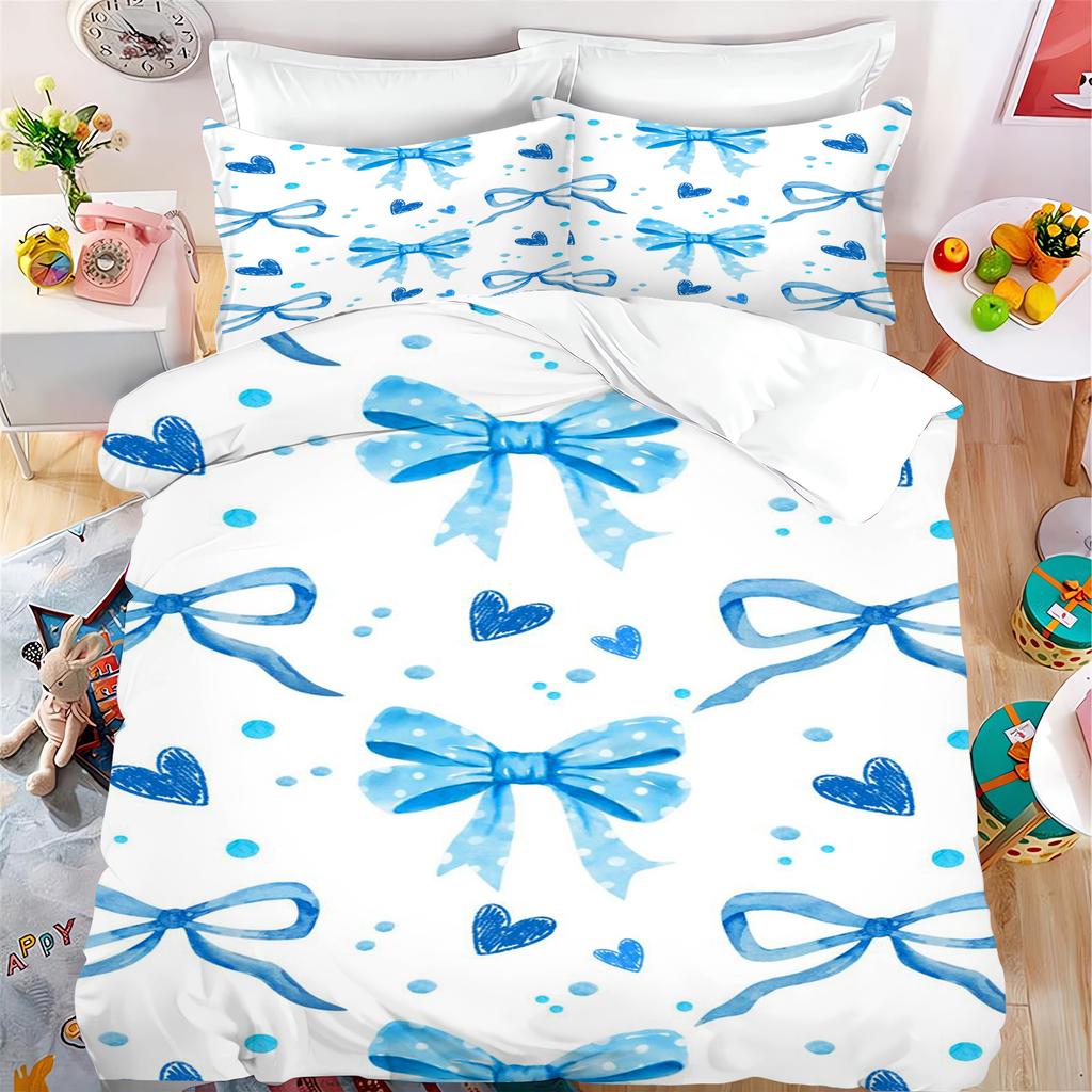 Lovely Bow Carton Anime Soft Duvet Cover Set Kawai Holiday Gifts Comfortable Quilt Covers Pilowcase Set Children Kids Beding Set Decor Quen King-Sized