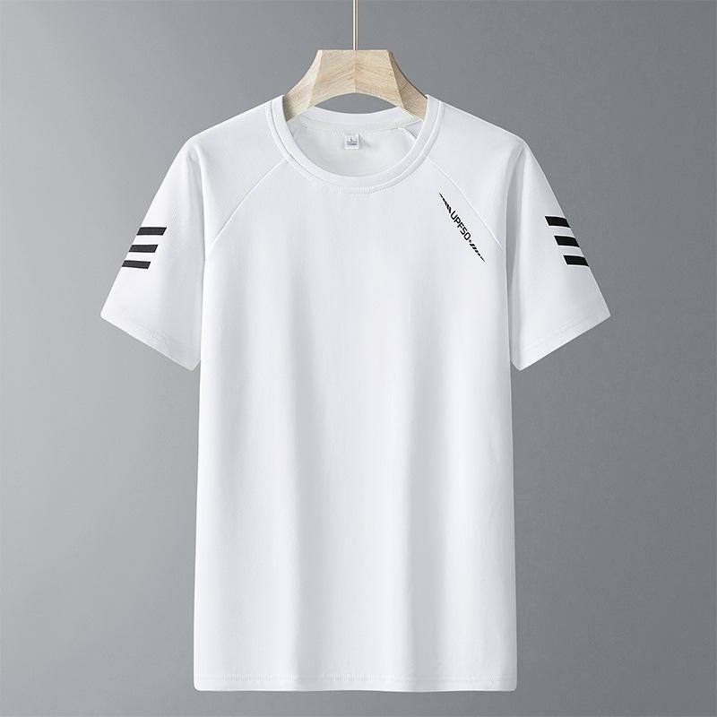 Large size ice silk short-sleeved t-shirt quick-drying breathable t-shirt men's summer new men's crew neck fat sports outdoor top