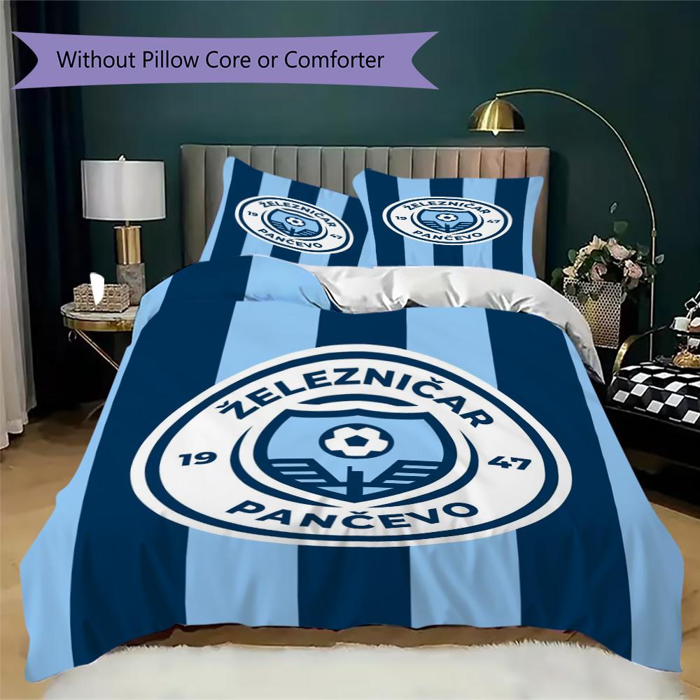 LFC Lourosa 3Pcs Bedding Set Black Yellow Vertical Stripe Lion Badge Print Duvet Cover 2 Pillowcases Football Fan Bedding