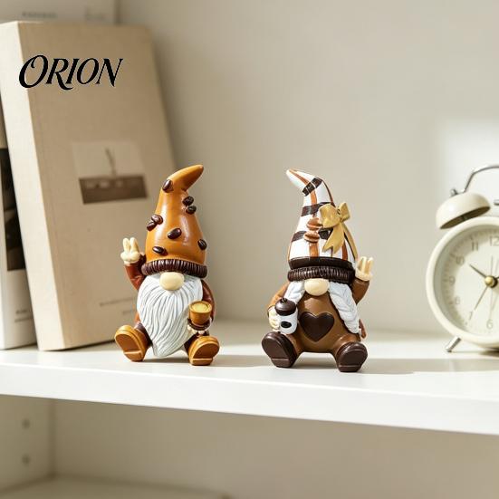 Small Tabletop Decor Mini Resin Coffee Gnome Ornaments, Sitting Bean Goblin Figurines, Bar Counter Decorations Cute Statue for Shop Kitchen