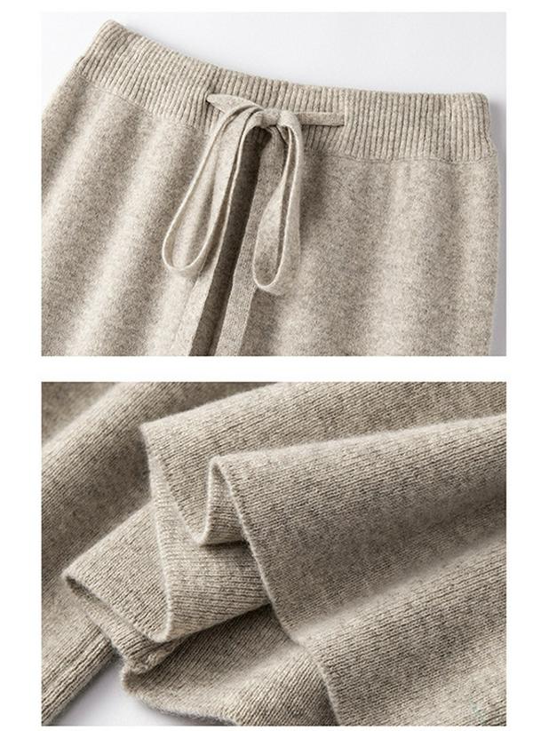 Women's 100% Australian Wool Wide-Leg Pants - Extra Long Cashmere Knit for Autumn/Winter