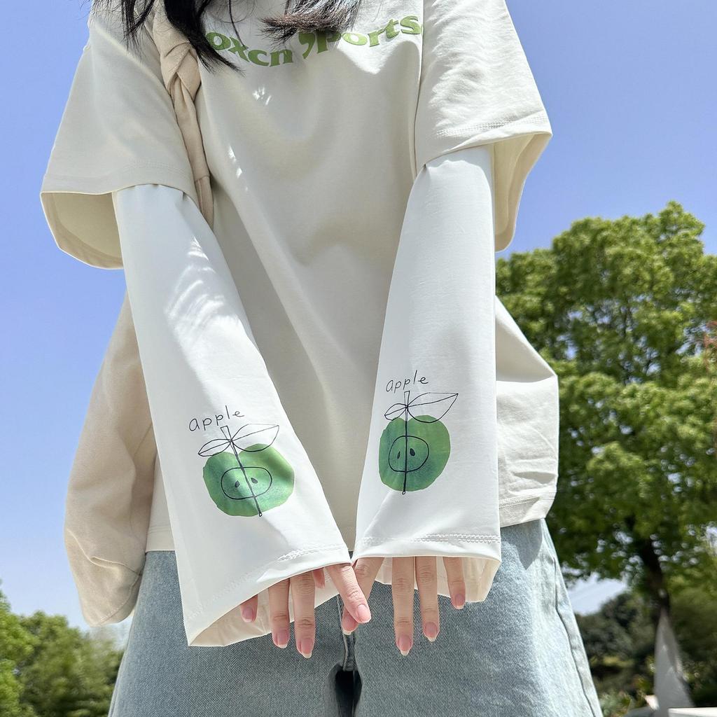 Women's Little Flower Anime Bell-Sleeve UV Protection Ice Sleeves for Summer - Loose Fit for Driving, Cycling & Outdoor Activities