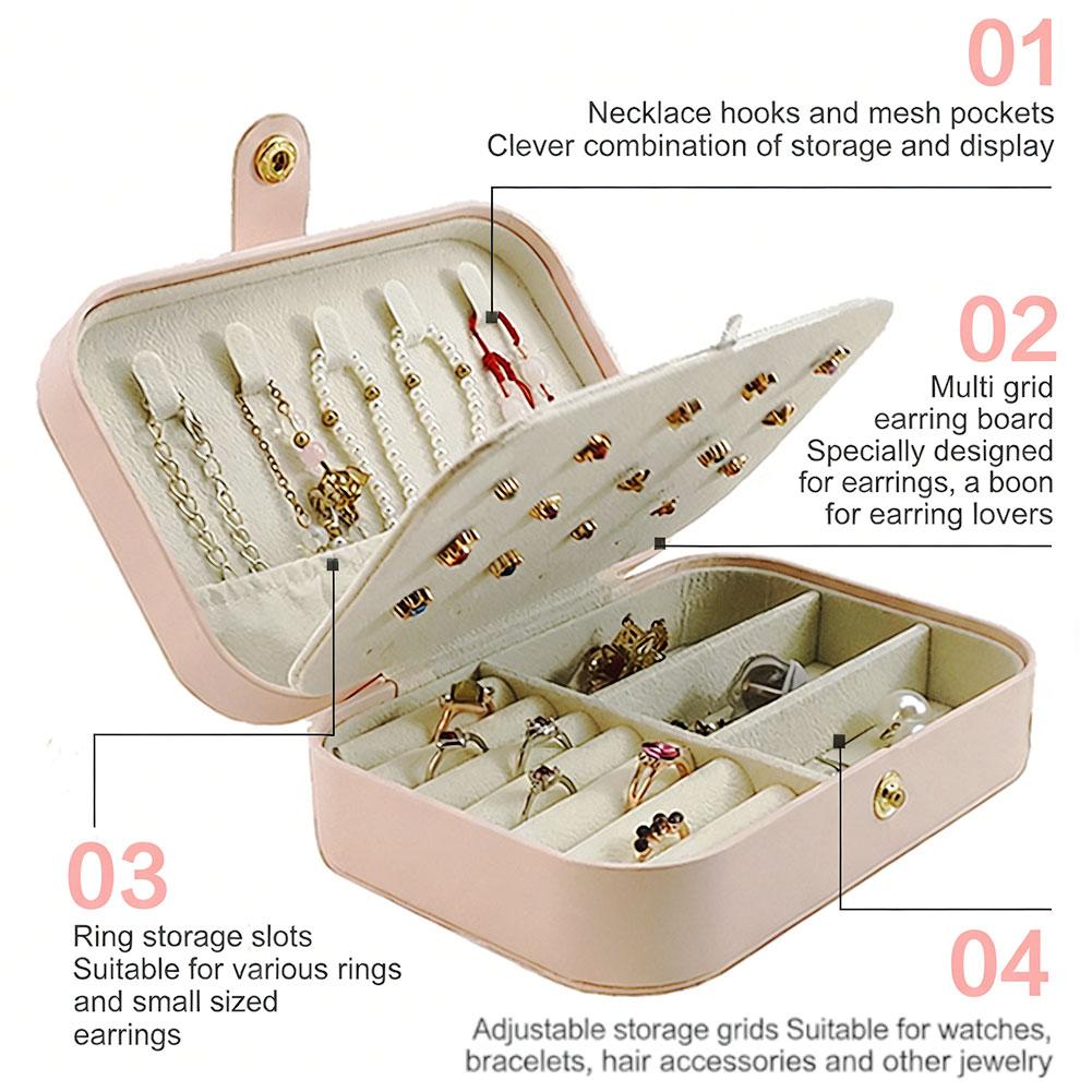 Portable Mini PU Leather Jewelry Box Velvet Lined Multi-Compartment Travel Jewelry Case Organizer for Rings Earrings Necklace Storage