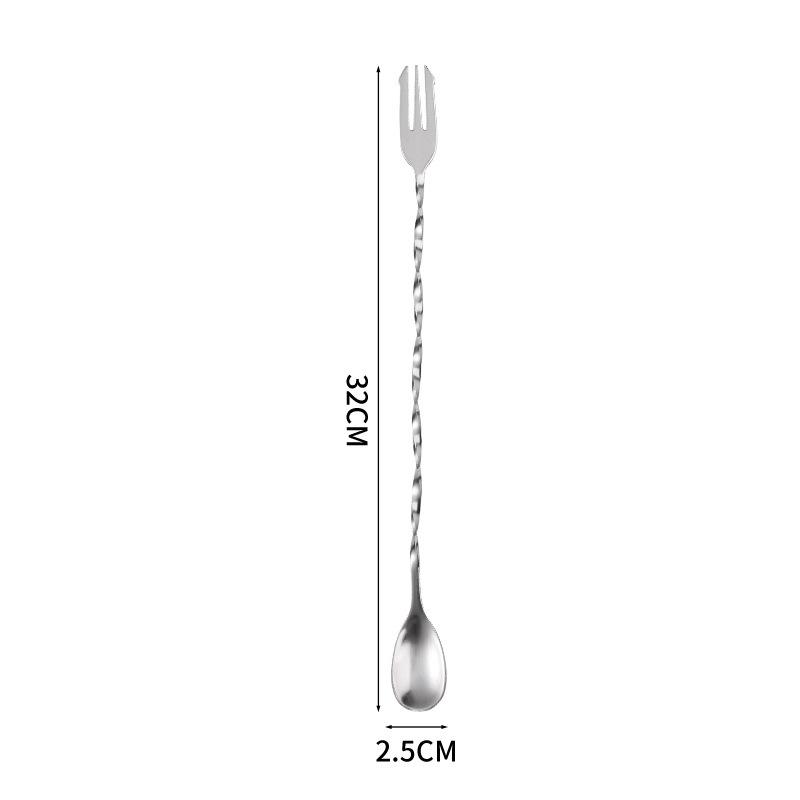 Barlöffel und Gabel mit zwei Enden aus Edelstahl zum Mischen von Cocktails, Milchtee und mehr