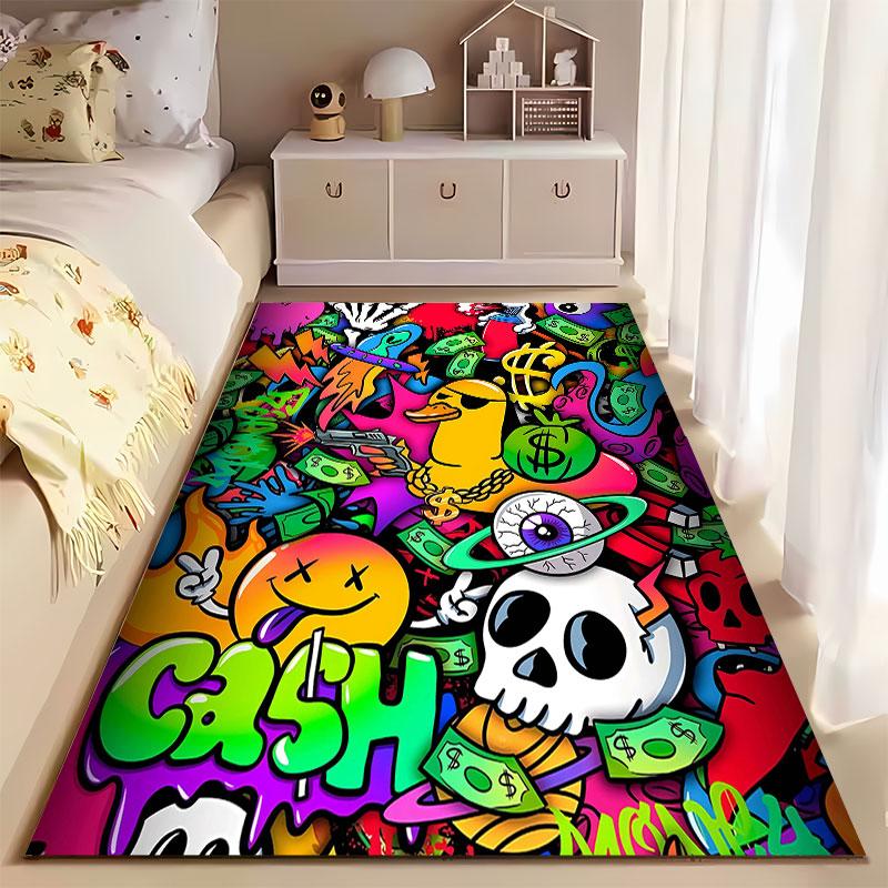 Colorful Graffiti Money Design suitable as a non-slip mat for the living room or bedroom sofa