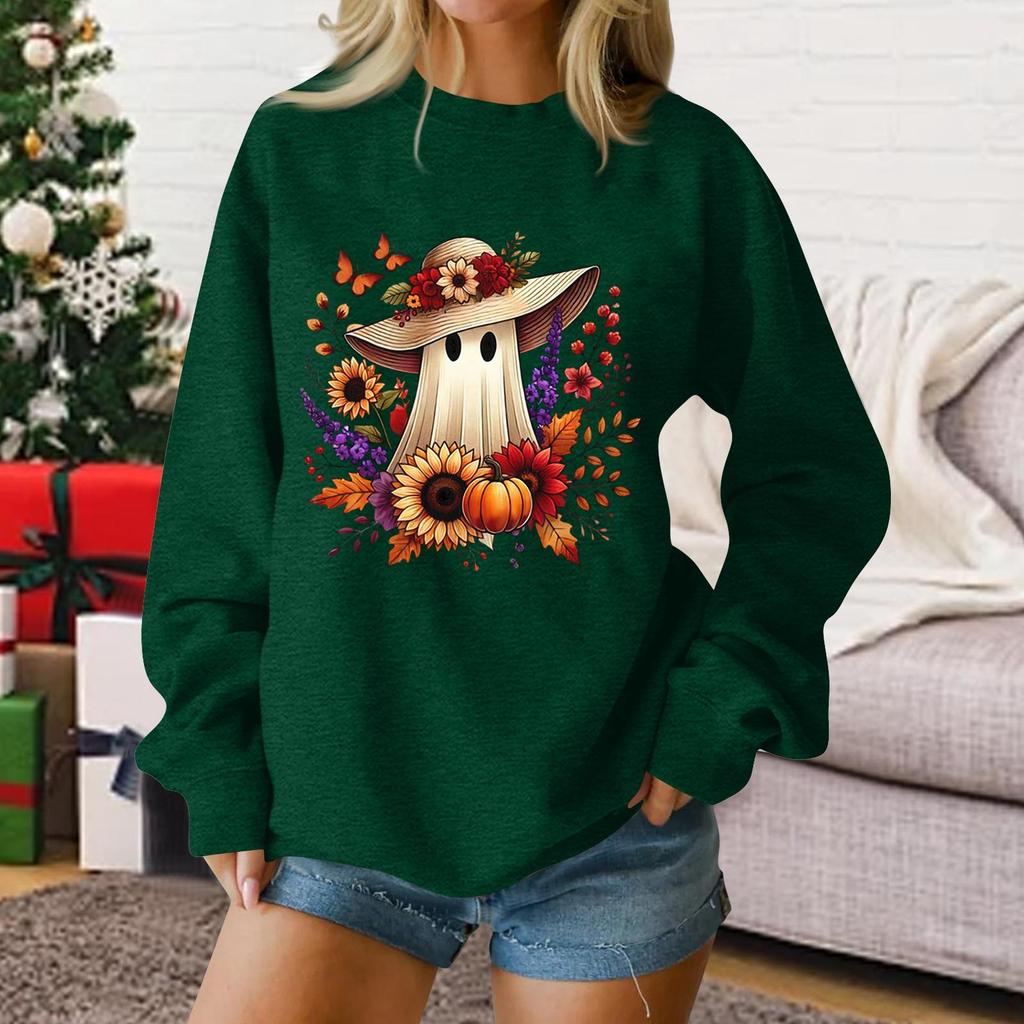 Ladies fashion casual Halloween printed pullover sweater