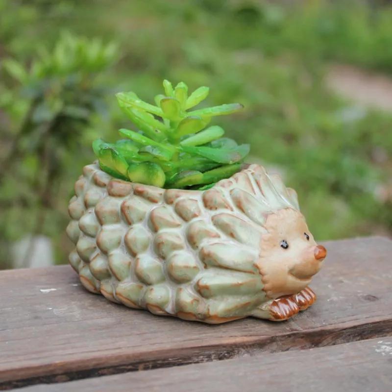 1 Pcs Ceramic Kiln Glaze Hedgehog Succulent Planter Garden Succulent Plant Pot Cute Bonsai Flower Pot Home Decoration