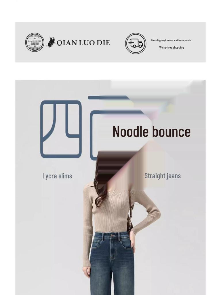 2025 Retro High Waist Slimming Straight-Leg Petite Jeans, Four-Way Stretch for Women - Spring/Autumn