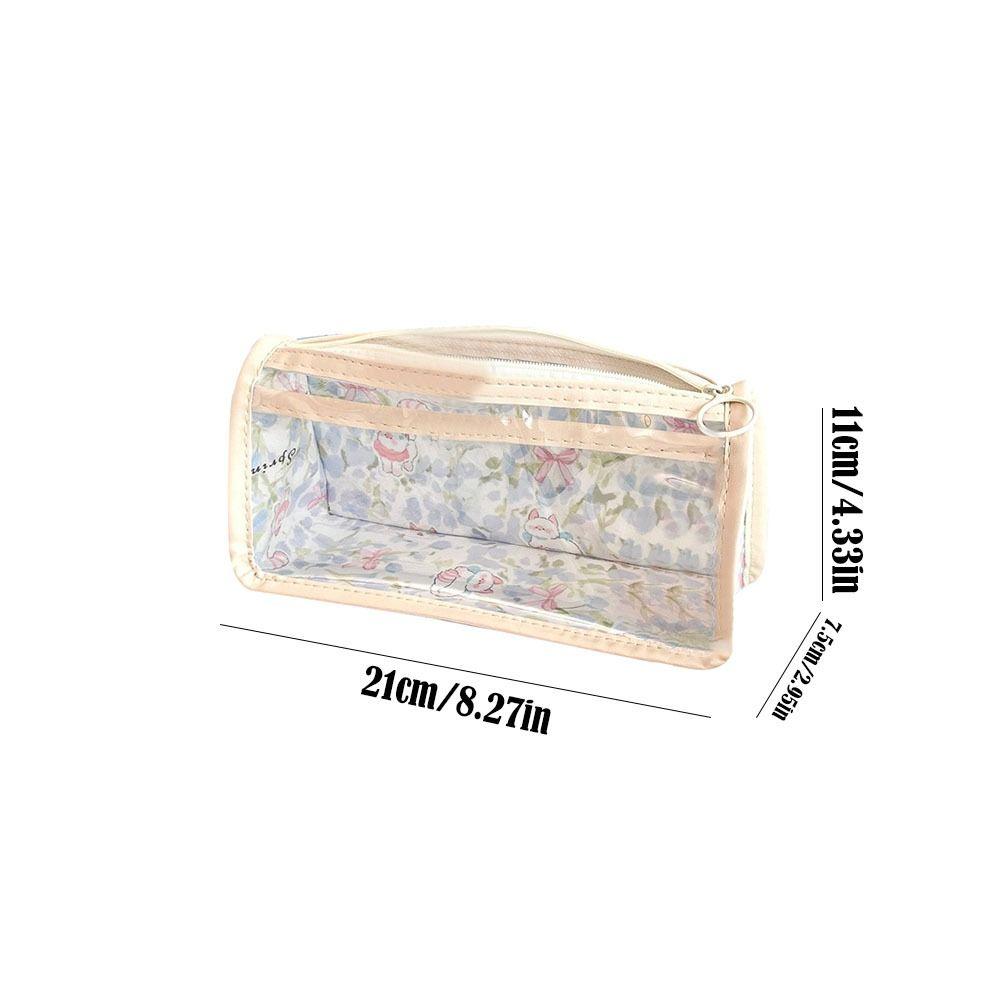 Cute Tulip Cat Bow Pen Bags Transparent Student Stationery Organizer Cartoon Pencil Case  Gifts