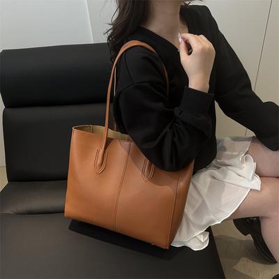 Vintage Tote Bag Women's 2025 New Trendy Fashion Korean Commuter Bag Splicing Ins Large-capacity Shoulder Bag