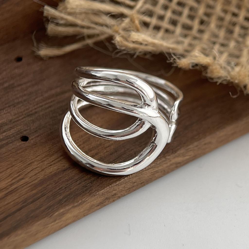 925 Sterling Silver Rings for Women Couple Minimalist Handmade Simple Interlines Ring Fine Jewelry Gift Prevent Allergy