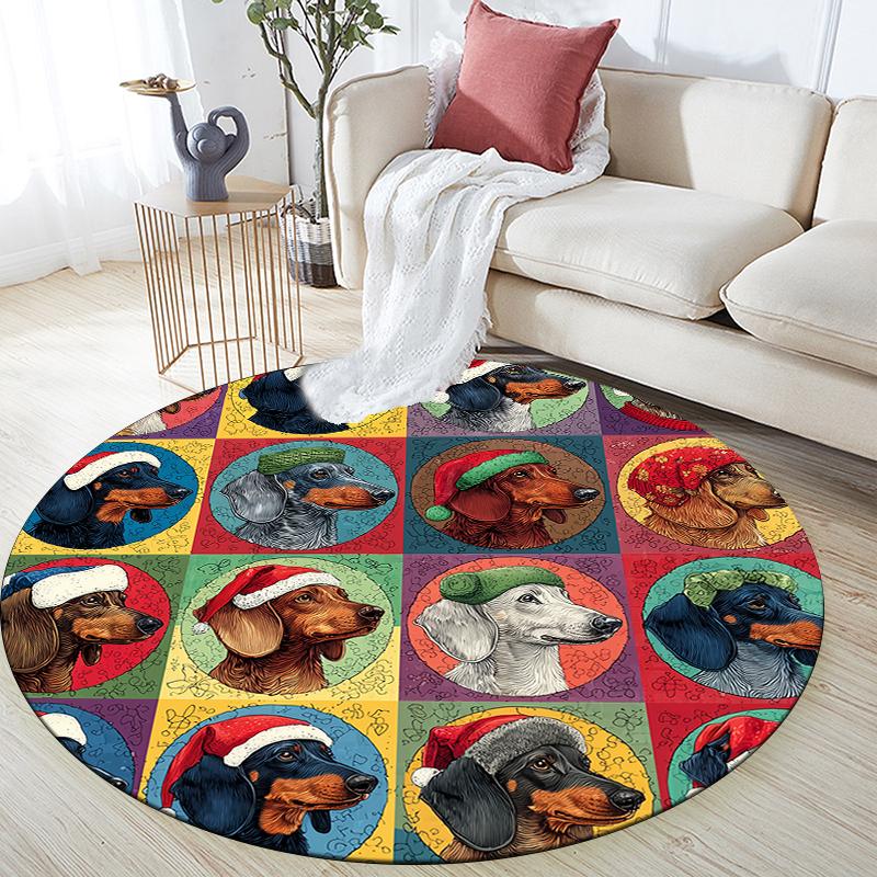 Colorful Dachshund pattern round rug,Carpet Rug for Living Room Bedroom Playroom ,Non-slip Floor Mat,Holiday Gifts and Birthday Gifts.