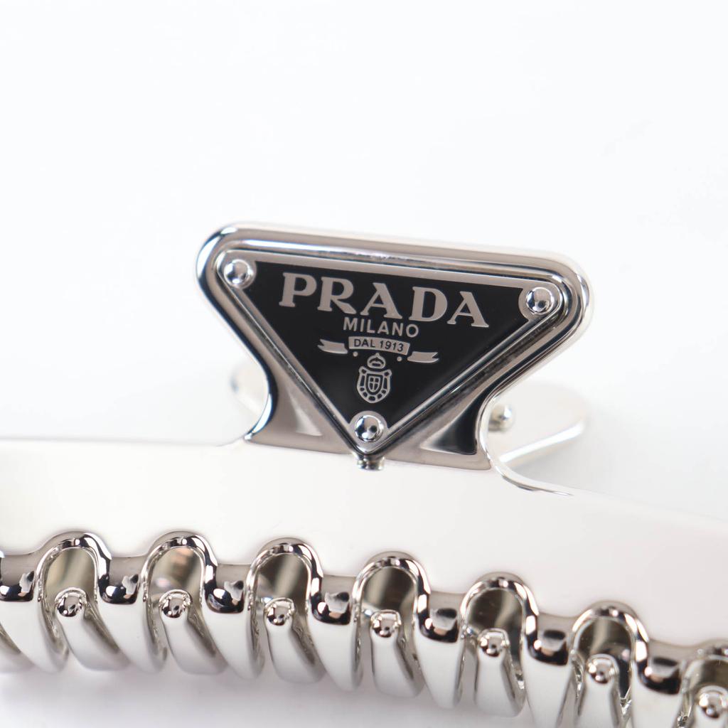 Great PRADA hair accessory Triangle Logo Hair Clip Silver Women 1IF103 Used