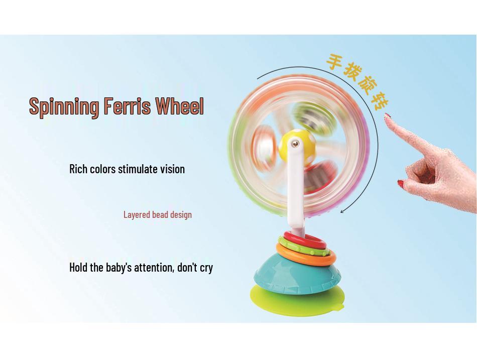 Tri-Color Rotating Ferris Wheel Baby Windmill: Multifunctional, Colorful Suction Cup Rattle Toy