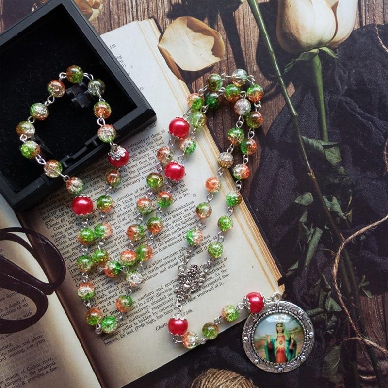 Catholic Necklace Mary Blessing Rosary Prayer Religious Necklace Rosary Beads