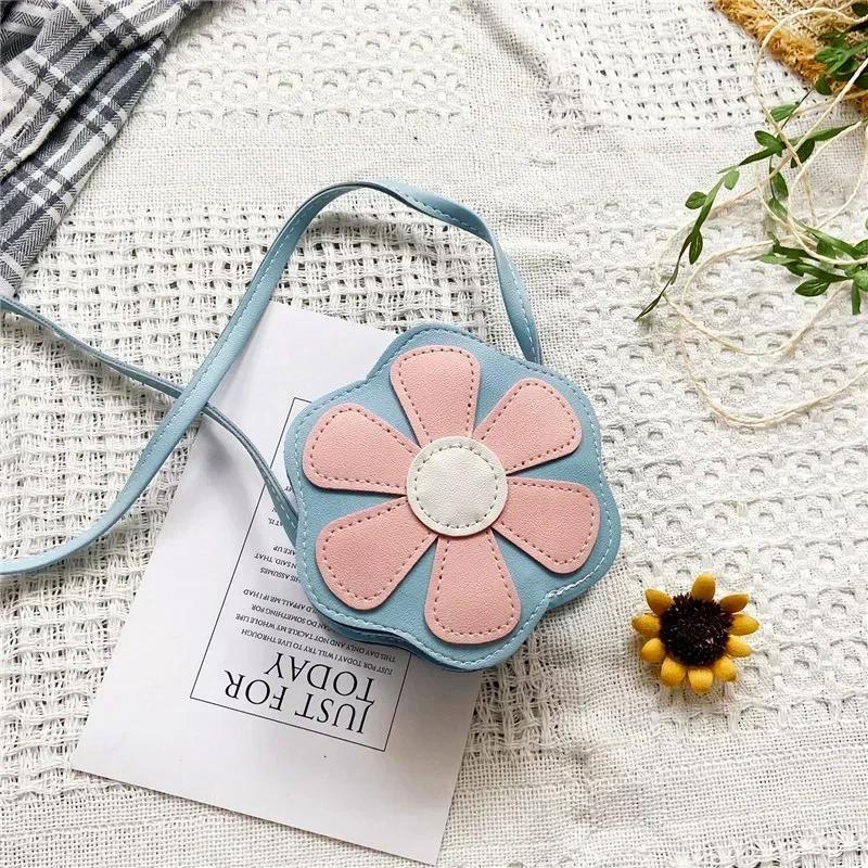 Girls Cute Flower Shoulder Bag Coin Purse Coin Pouch Wallet Kids Mini Crossbody Bag Handbags Casual Bags Children Messenger Bag