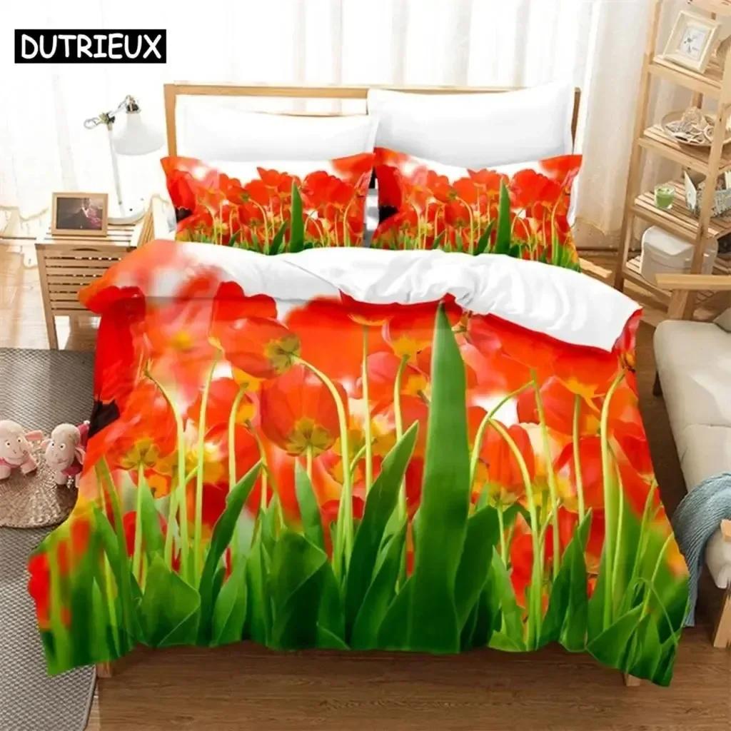 Luxury New 3D Print Tulip Comfortable Duvet Quilt Cover Pillowcase Bedding Set Children Bedroom Decoration Home Textile