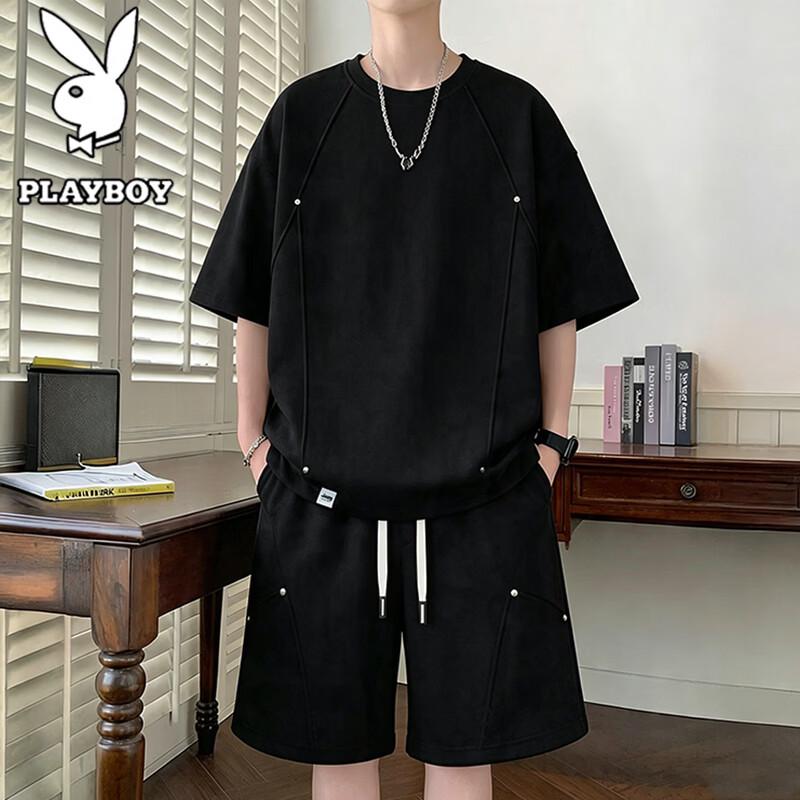 PLAYBOY Men s Summer Short Sleeve & Shorts Set L чёрный