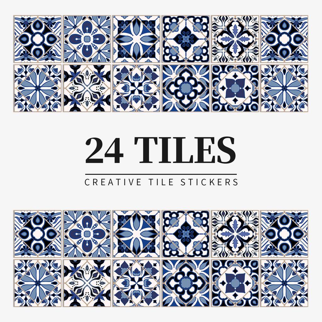 24Pcs Gray Moroccan Wall Sticker Art Water-Repellent Vinyl Peel And Stick Tile Sticker Home Decor Kitchen Bathroom
