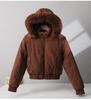 Women's Fleece-lined Cotton-padded Coat with Big Fur Collar Short Thickened Hooded Jacket