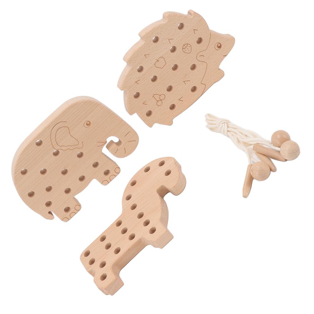 Ahşap İp Geçirme Oyuncak Hayvan Stil Sabır İnce Motor Becerisi Mantıksal Güvenli Yürümeye Başlayan Çocuklar için İp Geçirme Oyuncak